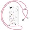 Yoedge Cover con Cordino per iPhone 16e/SE 4/SE 2025 6,1, Trasparente Aesthetic Disegni Fiori Custodia con Collana Tracolla Laccio Collo, Sottile TPU Silicone + PC Antiurto Protettiva Case,05
