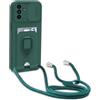 yanasuo Cover con Collana Compatibile con Samsung Galaxy S24 Plus, Cover con Pratico Cordino, Slidable Protezione Fotocamera Slot Carte 360° Anello Supporto, Verde Scuro