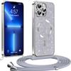 Phoona Glitter Cover per iPhone 13 Pro 6,1 con Cordino, Antiurto Silicone Protezione, Compatibile con MagSafe Cover con Cordino, Anti Graffi, Non Ingiallente, Argento
