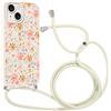 Coalbooliy Custodia con Cordino per iPhone 15 6,1 Cover del Modello Fiore Bianco con Laccio Collana Morbido TPU Bumper Silicone Antiurto Protettivo Case Regolabile Cellulare Girocollo, 06