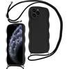 Coalbooliy Cover per iPhone 13 Pro 6,1 con Cordino per Cellulare, Custodia con cornice ondulata Sottile Morbida in Silicone Protettiva Case onde Wave Frame Cover con Regolabile Collana, Nero