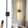 HEERTTOGO Applique da parete interno 72 cm nero 8W con telecomando, applique camera da letto 10000mAh con regolazione, temporizzazione e 3000K-6500K, 1 pezzo 【Classe di efficienza energetica C】