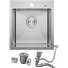 Bokaiya Lavello Cucina 1 Vasca, 40 x 45 cm, Lavandino Cucina in Acciaio Inox, Lavello da Esterno per Camper con Set di Drenaggio e 2 Fori di Preforato, Installazione a Sopratop o Filotop, Spazzolato