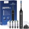 Lächen Spazzolino elettrico sonico, 5 modalità, spazzolino elettrico sonico con custodia da viaggio, 4 testine di ricambio, ricarica USB per 60 giorni, timer, IPX7, impermeabile, nero
