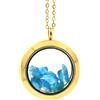 A Bijoux Collana Di Apatite Blu Neon Grezza. Modello Medaglione 25 Mm. Colore Oro.