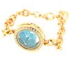 A Bijoux Bracciale Apatite Blu Neon Grezzo Modello Medaglione 25 Mm. Colore Oro Rosa.