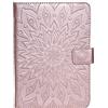 Artfeel Cover per Amazon Kindle Paperwhite 1/2/3/4,Sbalzato Girasole Pelle Smart Auto Sveglia/Sonno Custodia,Sottile Flip Portafoglio Supporto Caso con Porta Carte,Fiore Oro Rosa