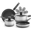 H&H Evolve Batteria, Set di Pentole, 8 Pezzi, Rivestimento Antiaderente Ceramico, Alluminio Riciclato