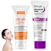 Lezehea Protezione Solare 100 SPF Viso,2 pcs Crema Solare Viso SPF 100,Una Crema Solare Idratante,Forte Protezione UVA/UVB,Waterproof,Non Grasso,per Corpo e Difesa(50g+80g)