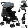 MoLi Ultraleggero Passeggino di Soli 4,6 kg, Carrozzina per Neonati Fino a 15 kg, Passeggino da Viaggio con Posizione Sdraiata Regolabile, Passeggino Compatto Portatile Pieghevole (A8 Grey)