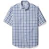 Amazon Essentials Camicia in Popeline a Maniche Corte Regular Fit Uomo, Blu Scuro Bianco Motivo Scozzese, XXL