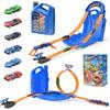 LTFIOON Pista Macchinine 2 in 1, Circuito per Bambini con 6 Auto, Piste Macchinine per Bambini, Anello e Binari a U, Set per Costruire Piste, Giocattolo Piste da Corsa per Ragazzi 3-8 Anni (Blu)