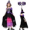 MUXIWOM Costume Strega Bambina, Vestito Strega Bambina, Costume Halloween Bambino per Halloween Carnevale Feste(7-9 Anni)