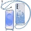 Phoona Cover Magnetica per Samsung Galaxy S25 Plus 5G con Cordino, Blu | [Compatibile con MagSafe] Brillantini Sottile Lucida TPU Silicone Custodia Antiurto Laccio Tracolla Protettiva