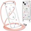 Yoedge Magnetica Cover con Cordino per iPhone 14 Plus 6,7 Compatibile con MagSafe, Trasparente Custodia Sottile TPU Silicone Antiurto Corde Collana Tracolla Laccio Case con Disegni Amore Cuore