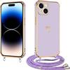 E-Lush Cover per iPhone 15 con Cordino, Ultra Sottile Cuore Amore Elettrolitico Cover per iPhone 15, Morbido TPU Silicone Custodia con Regolabile Collana Antiurto Protettiva, Viola