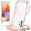 Coiwxmoi Cover per samsung galaxy a32 5g con Cordino 6,5,Trasparente Custodia con Laccio Tracolla Corda Catena Cinghia,Ultra Morbido Silicone TPU Antiurto Case per Samsung A32 5G, Oro Rosa