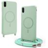 BGHHEU Magnetica Cover per iPhone XS Max con Cordino,[Compatible con Magsafe],Custodia Silicone con Regolabile Collana Sottile Morbida Case,Verde Matcha