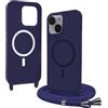 Bigcousin Magnetica Cover con Cordino per iPhone 13 Mini 5,4 Zoll,[Compatibile con MagSafe], Cover in Silicone, Regolabile Cordino da Collo Nylon Catena Collana Tracolla,Blu