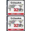 Cloudisk 2-Pack Compact Flash Card 32GB 300X CF 2.0 Card Prestazioni per fotocamera DSLR, fotocamera digitale vintage e attrezzature industriali (32GB CompactFlash)