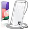 Coiwxmoi Cover per Samsung Galaxy A22 5G con Cordino 6.6,Trasparente Custodia con Laccio Tracolla Corda Catena Cinghia,Ultra Morbido Silicone TPU Antiurto Case per Samsung A22 5G, Grigio Chiaro
