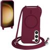 FMPCUON FNPCUON Cover Magnetica Silicone per Samsung Galaxy S23 Plus con Cordino,Compatibile con MagSafe,Custodia con Laccio Collana Tracolla Collo Sottile TPU Antiurto Protettiva Case con Corda.Rosso