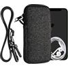 kwmobile Custodia in Neoprene con Zip per Smartphone - Portacellulare a Tracolla - Porta Cellulare da Collo Universale - Borsa Cover Telefono antracite/bianco