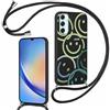 Xylota Cover Cordino per Samsung Galaxy A34 5G 6,5, Aesthetic Disegni Smile Face Custodia con Corda Collana Tracolla Laccio, Silicone Morbido TPU Bumper Antiurto Protettiva Case per Samsung A34, Nero