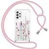 Yoedge Cover con Cordino per Samsung Galaxy A23 5G 6,6, Custodia Trasparente con Aesthetic Disegni Floreale 3, Morbido TPU Silicone + PC Antiurto Protettiva Case con Collana Tracolla Laccio Collo