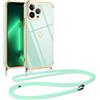 Vauki Cover con Cordino per iPhone 13 Pro, Carina Motivo Cuore Custodia con Collana, Antiurto Ultra Silicone TPU Morbida e Sottile Catena per Cellulare Case per iPhone 13Pro 6.1, Verde