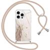 Yoedge Cover con Cordino per iPhone 16 Pro Max 6,9,Custodia Trasparente Aesthetic Disegni Marble, Donne Ragazze Morbido TPU Silicone + PC Antiurto Protettiva Case con Collana Tracolla Laccio Collo,03