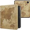 kwmobile Custodia eReader Compatibile con Kobo Libra Colour Cover - eBook Reader Flip Case - marrone/marrone chiaro - Mappamondo vintage