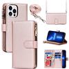 Cavor Cover Compatibile Con iPhone 13 Pro Max con Cordino,Flip Portafoglio Custodia in pelle,[9 Porta Carte][Magnetico],Custodia Libro Cover con Laccio Compatibile Con iPhone 13 Pro Max - Oro rosa