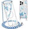 Xylota Magnetica Cover con Cordino per iPhone 12 Pro Max 6,7 Compatibile con MagSafe, Aesthetic Motivo Trasparente Custodia, Protettiva Case con Laccio Tracolla per iPhone 12 Pro Max, butterfly 01