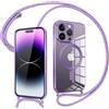 Pnakqil Magnetica Cover con Cordino per iPhone 14 Pro, Compatibile con Magsafe Ricarica Wireless, Trasparente Placcatura Disegno Custodia con Collana Laccio Tracolla per iPhone 14Pro, Purple