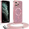 Phoona Glitter Cover per iPhone 11 Pro Max 6,5 con Cordino, Antiurto Silicone Protezione, Compatibile con MagSafe Cover con Cordino, Anti Graffi, Non Ingiallente, Rosa