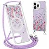 Yoedge Magnetica Cover con Cordino per iPhone 16 Pro 6,3 Compatibile con MagSafe, Custodia con Corda Collana Tracolla Laccio, Trasparente TPU Silicone Antiurto Case con Aesthetic Disegni Fiori,04