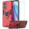DERHAN Cover per OPPO Find X5 Lite con Vetro Temperato, Custodia Protettiva Resistente Antiurto Robusta Case con Supporto Magnetico Rotante a 360° - Rosso