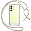 Pnakqil Cover per Samsung Galaxy A25 con Cordino, Trasparente Custodia con Laccio Tracolla Cellulare Girocollo Collana Protettiva per Samsung A25 6.5 Pollic, Khaki