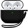 MyGadget Custodia in Silicone per AirPods 4 [ 2024 ] - [ Compatibile con Qi ] con Braccialetto in Silicone - Custodia Protettiva Morbida - Nero