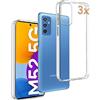 REY Pack 3X Cover in Gel TPU Trasparente per Samsung Galaxy M52 5G, Ultra Sottile 0,33 mm, Morbido Flessibile, Custodia Silicone
