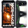 OUKITEL G5 Rugged Smartphone con 900LM Luce Campeggio - 16(4+12) GB+64GB /TF 1TB, Android 14 Telefono Indistruttibile, 6300mAh 13MP+5MP 6 HD Cellulari e Smartphone IP68/BT5.0/OTG/GPS Verde