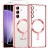 Phoona Cover Placcatura per Samsung Galaxy S23 FE 5G 6,4, Obiettivo per Fotocamera Protezione Completa e 2 × vetro temperato, Compatibile con MagSafe Ricarica Wireless, Protezione Militare, Rosa