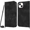 Netany Cover per iPhone 13 con Cordino, Flip Portafoglio Custodia in Pelle, [2 Porta Carte][Chiusura Magnetica],Custodia Libro Antiurto Cover con Laccio per iPhone 13 (6,1 Pollici) (Nero)