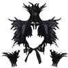 IWTBNOA Mantella in piuma nera con 1 paio di polsini a piuma, costume da maleficent da donna, con piume gotiche, collo a piuma, colore nero, per Halloween, cosplay, Nero