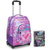 Seven Trolley Scuola, Trendy Heart Girl, Multicolore, 2 in 1, Spallacci Uso Zaino, Cross-Over System, Scuola e Viaggio + Seven Diario 12 Mesi, Nero, Ragazza