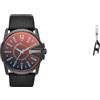Diesel orologio da uomo Master Chief in pelle nera e orecchini in acciaio inossidabile, set