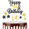 mciskin Set di topper per torta con candeline in oro nero per 14° buon compleanno, numero 14 candeline per torta, candeline dorate per donne e uomini, decorazioni di compleanno, toppers per torta a fo