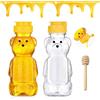 GIUSOBG Dosatore Miele 2 Pezzi Bottiglie Per Miele in Plastica Trasparente da 250 ML, 1 Pezzi Mescolatore di legno del, Dispenser per Sciroppo, Per Conservare ed Erogare