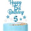 mciskin Set di candele per torta per 5° compleanno blu,5° Decorazioni di compleanno per ragazzi,Candele numero 5 per torta,blu stella torta con d'argento per decorazioni di festa per ragazze ragazzi